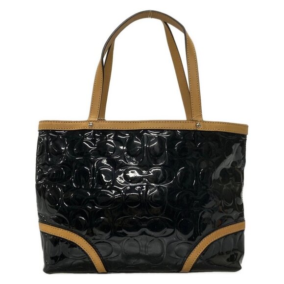 Auth COACH Peyton Embossed Signature Patent Top Handle Tote F48166 Black Leather - Picture 3 of 10